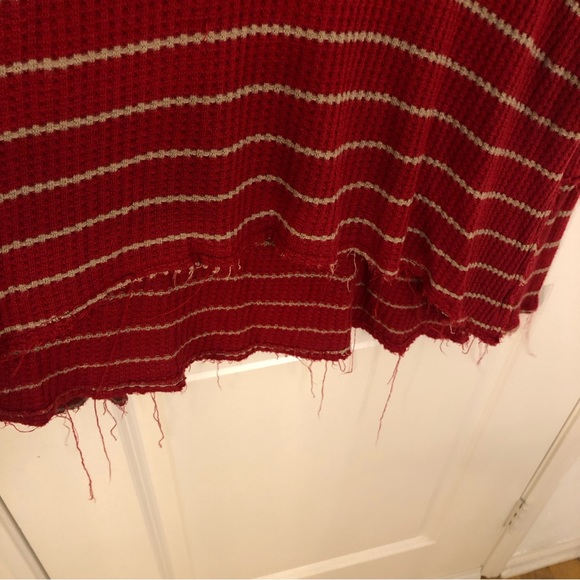 Free People Sunset Park Striped Thermal waffle Red Oversized XS Raw distressed - Picture 9 of 14